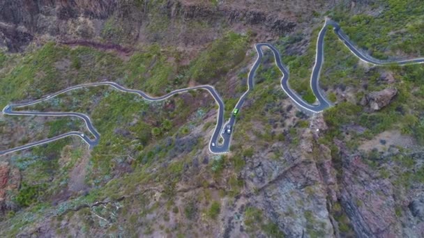 Aerial view winding road near Masca gorge — Stock Video