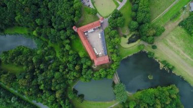 Yeşil orman eski kale üzerinde uçuş