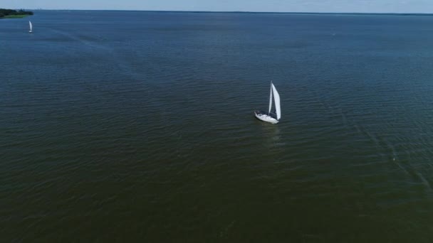 Воздушный вид лодки на берегу моря — стоковое видео