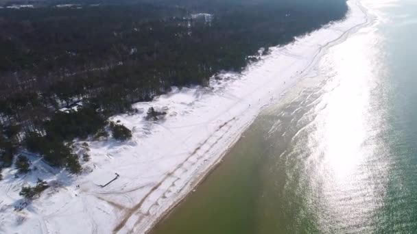 Політ над берегом моря взимку — стокове відео