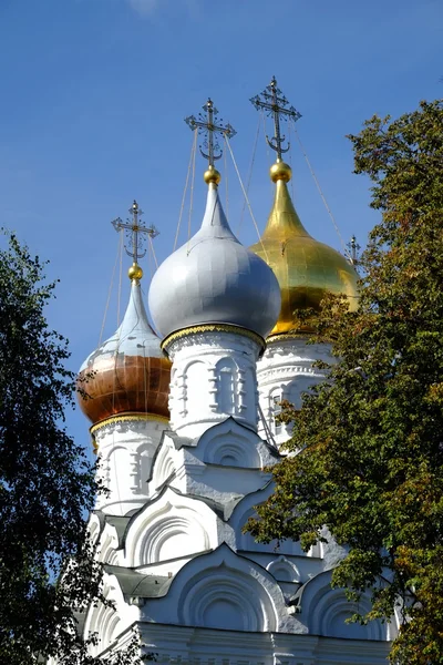 Russian church with golden cupolas — Stock Photo, Image