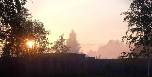 Деревенский пейзаж на закате — стоковое фото