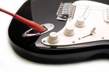 Modern elektrikli altı dize gitar siyah renk closeup parçası