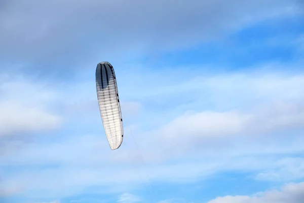 Großer grauer Drachen mit langen schwarzen Streifen am blauen Himmel — Stockfoto