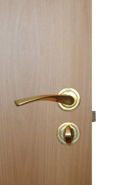 Drzwi drewniane z metalową rękojeść z blokadą na białym tle — Zdjęcie stockowe
