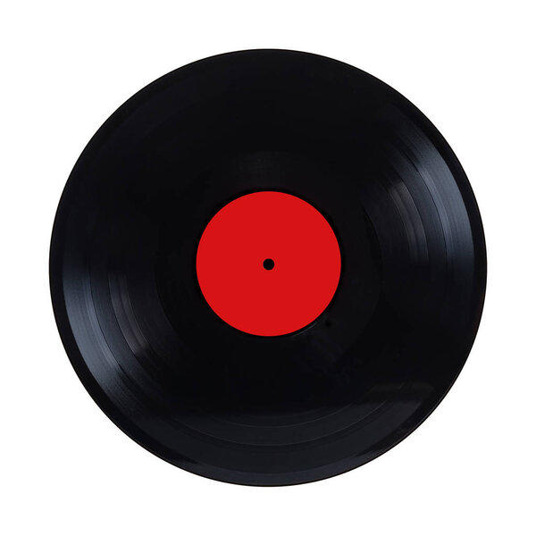Black long-play vinyl record isolated closeup