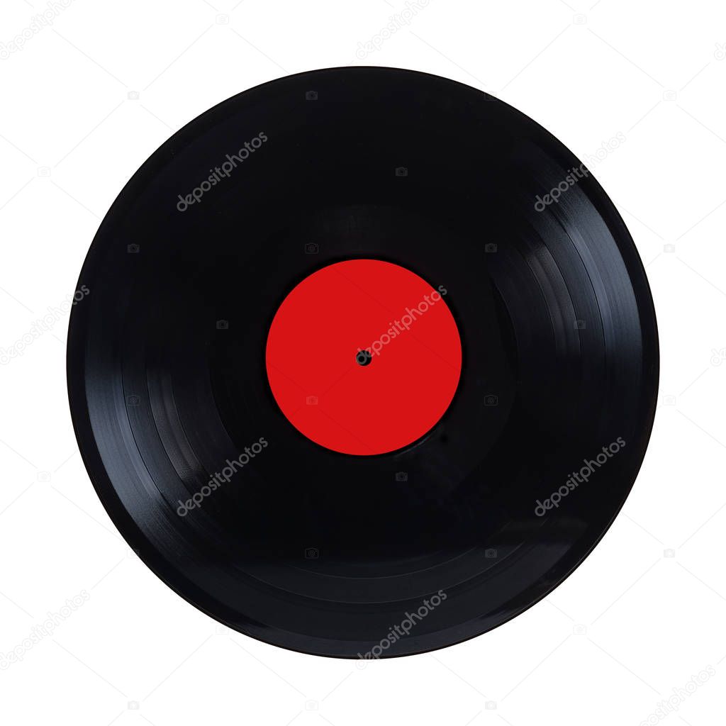 Black long-play vinyl record isolated closeup