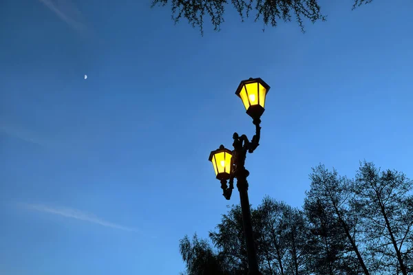 Linterna Decorativa Estilo Retro Parque Con Tres Noche —  Fotos de Stock