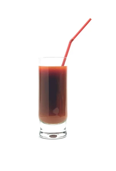 Hohes Glas Mit Tomatensaft Mit Trinkhalm Studioaufnahme Isoliert Auf Weißem — Stockfoto