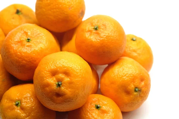 Heap Ripe Orange Tangerines Lies Large Numbers Isolated White Background — Stock Photo, Image