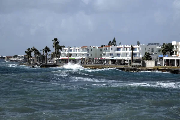 Chipre Paphos Janeiro Inverno Chipre Vista Mar Para Hotéis Cais — Fotografia de Stock