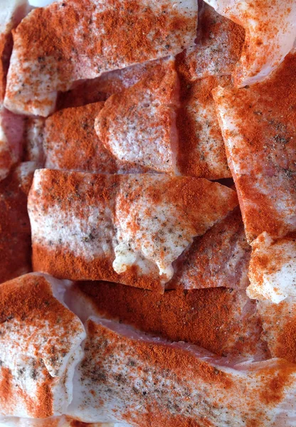 Viele Rohe Saftige Scheiben Frische Fischfilets Rosa Stücke Gut Mit — Stockfoto