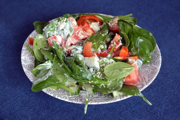 Leckerer Gesunder Kalorienarmer Vegetarischer Leichter Salat Aus Rohem Frischem Gemüse — Stockfoto