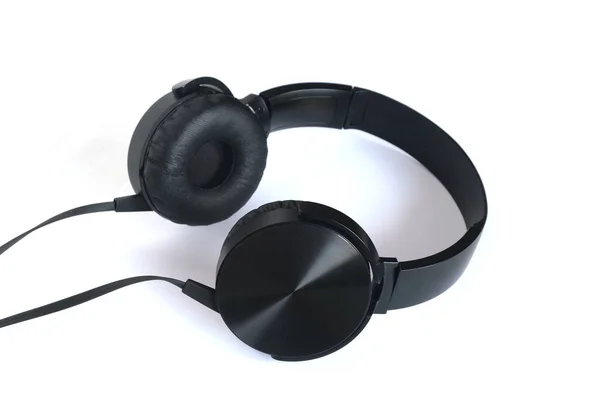 Black Dynamic Stereophonic Headphones Studio Photo Isolated White Close — Stock Photo, Image