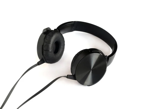 Black Dynamic Stereophonic Headphones Studio Photo Isolated White Background Close — Stock Photo, Image