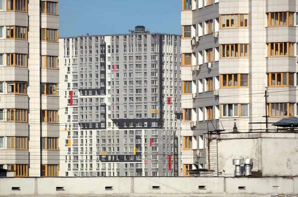 Cityscape Com Muitos Edifícios Cidade Moderna Desenvolvimento Urbano Denso Detalhe — Fotografia de Stock