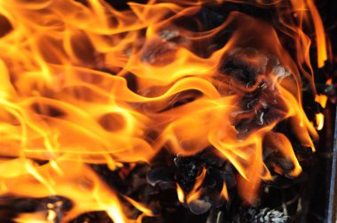 Barbekü veya Şömine Çerçeve Arka Planda Yanan Kömür 