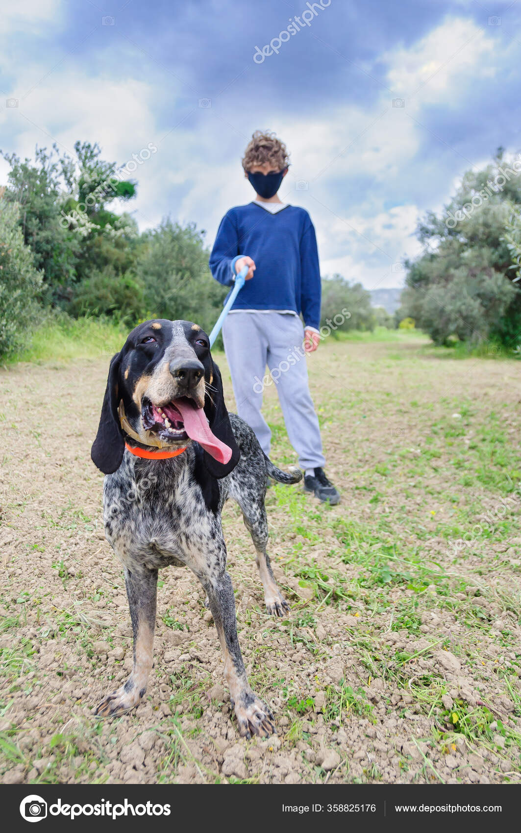 Coronavirus Lockdown Teenager Face Mask Takes His Dog Walk Coronavirus