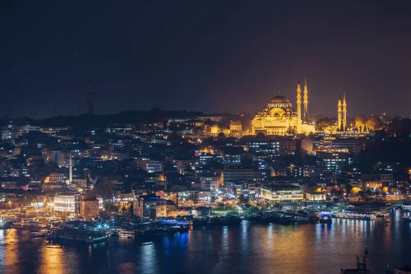 Istanbul, Türkiye. Galata Kulesi ve gece Süleymaniye Camii
