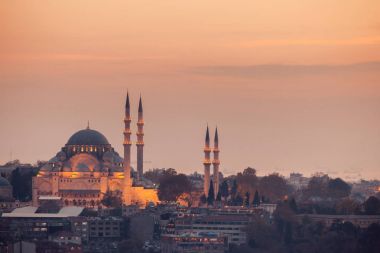 Süleymaniye Camii akşam görünümü, en büyük şehir, Istanbul, Türkiye