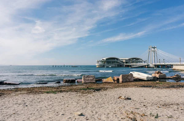 Beach and pier in Durres - Albania — Stock Photo, Image