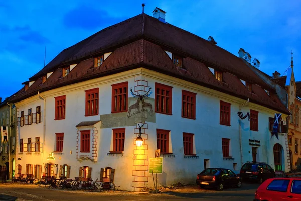 Sighisoara Por Noche Casa Cerbi Casa Con Ciervos — Foto de Stock