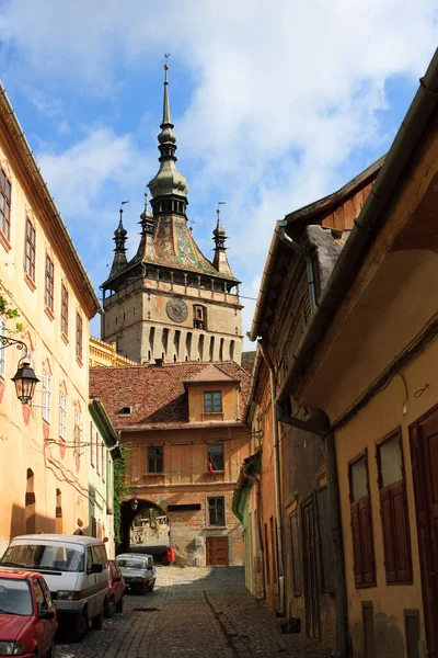 Sighisoara Vista Della Torre Dell Orologio Una Giornata Estiva Limpida — Foto Stock