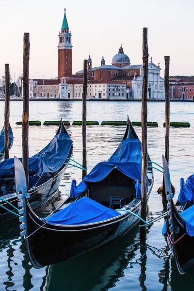 Gondolas Venedig Italien Vid Soluppgången — Stockfoto