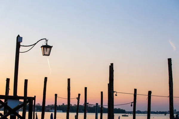 Belle Silhouette Vieux Lampadaire Venise Italie Lever Soleil — Photo