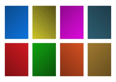 8 soyut vektör tasarım şablonu kümesi. Yazdırma ya da web tasarımları için kullanılabilir (katalog, broşür, kitap, reklam vs.). Çoklu renk değişkenleri - kırmızı, sarı, mavi, yeşil, turuncu, mor, kahverengi, deniz mavisi