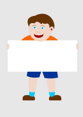 Boş beyaz bir afiş taşıyan bir çocuk resmi. Mesajın için de yer var.