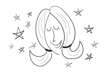 Vector illustration of a young girl or woman dreaming at night with a sky full of stars vector Vector illustration of a young girl or woman dreaming at night with a sky full of stars vector