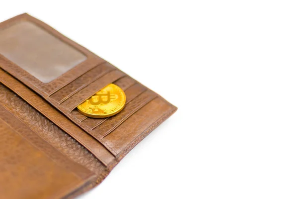 Bitcoin en el bolso sobre un fondo blanco. Aislado . — Foto de Stock