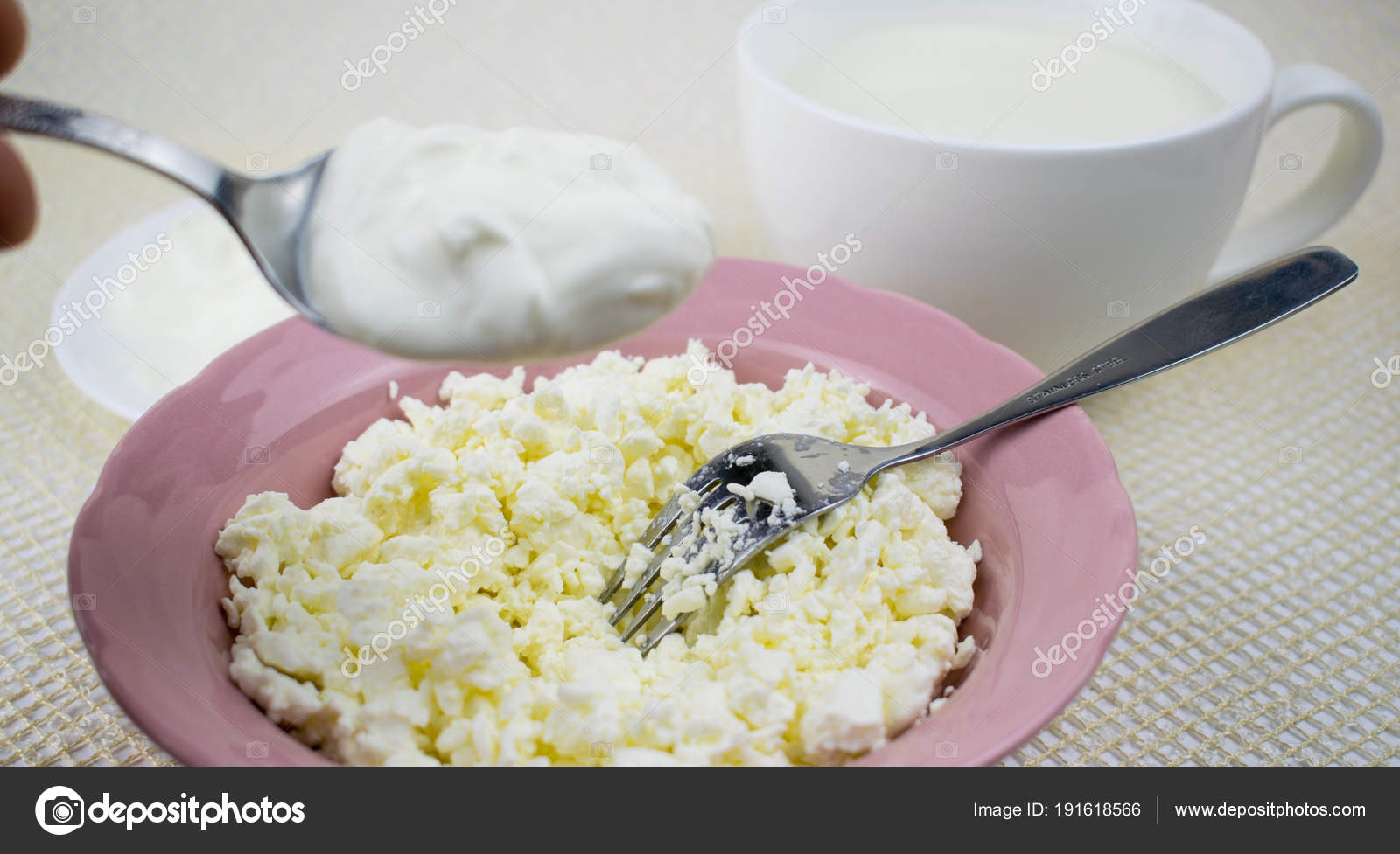 Cottage Cheese Sour Cream And Milk On A Light Background Stock