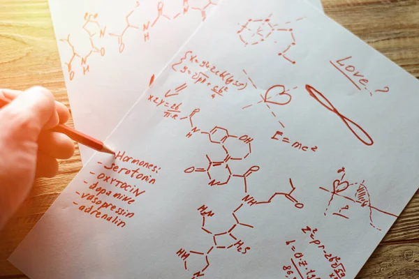 Concept Amour Comme Hormones Feuilles Papier Rédigées Avec Des Formules — Photo