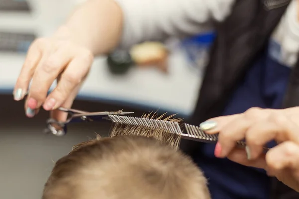 Little Boy Does Haircut Hairdresser Baby Hair Care — Stock Photo, Image