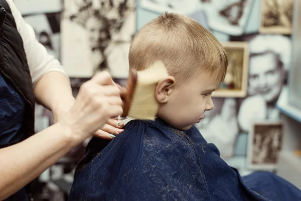 Little Boy Does Haircut Hairdresser Baby Hair Care — Stock Photo, Image