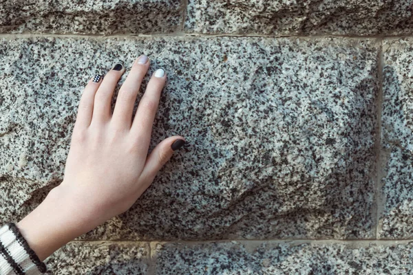 Female Hand Stone Wall — Stock Photo, Image