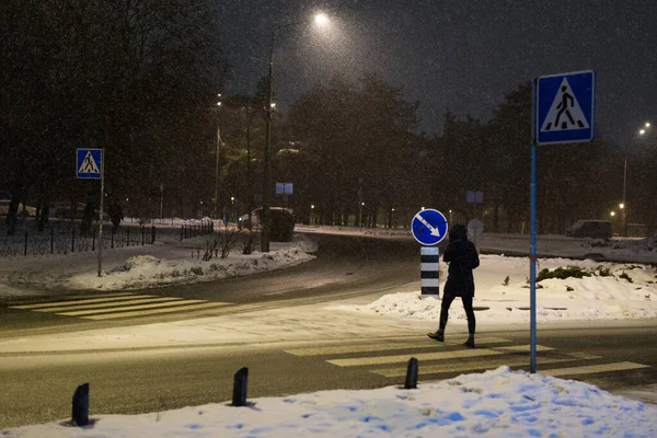 Travessia Pedestres Noite Inverno — Fotografia de Stock
