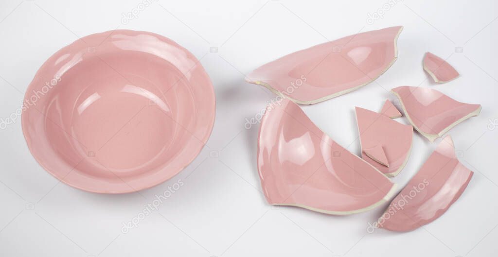 Broken and whole plate on a light background.