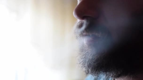 Homem Fumar Cigarro Close — Vídeo de Stock