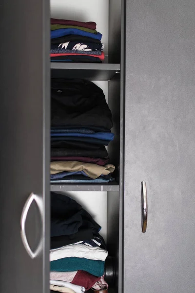 Shelves Closet Folded Things Maintain Order Closet — Stock Photo, Image
