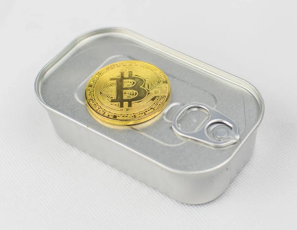 Bitcoin Moneda Conserva Sobre Fondo Blanco — Foto de Stock