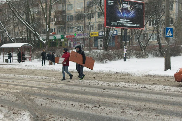 Kiev Ucrânia Dezembro 2108 Rua Coberta Neve Cidade — Fotografia de Stock