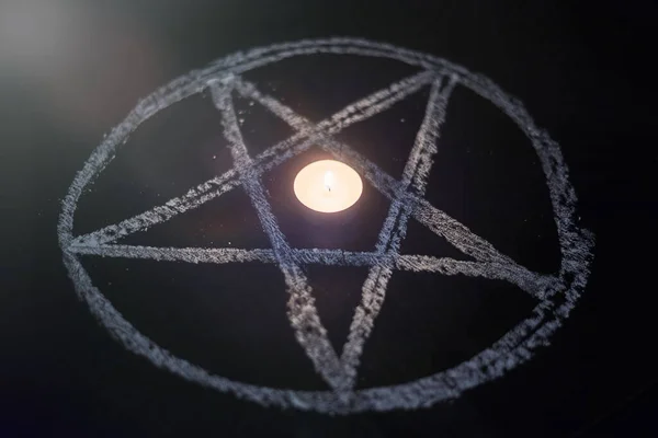 Pentagramme Bougies Allumées Rituel Magique Satanisme Invocation Des Esprits Les — Photo