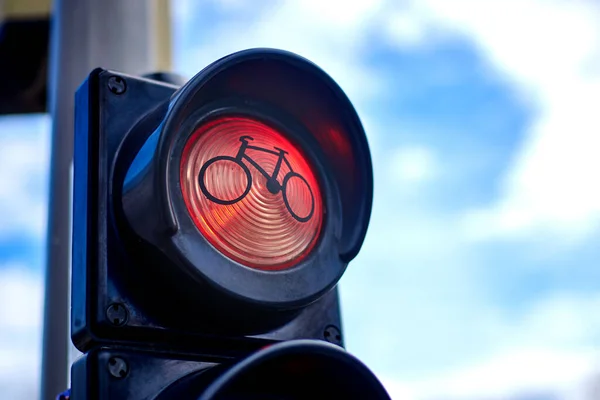 Luz Roja Prohibición Para Ciclistas — Foto de Stock