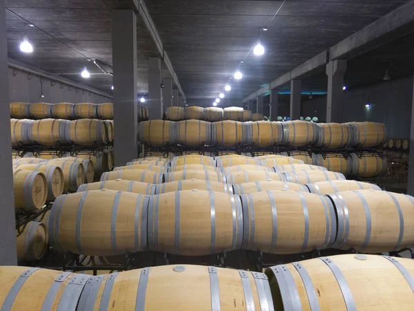 Kryté fotografie dřevěných sudech ve starých vinařství — Stock fotografie