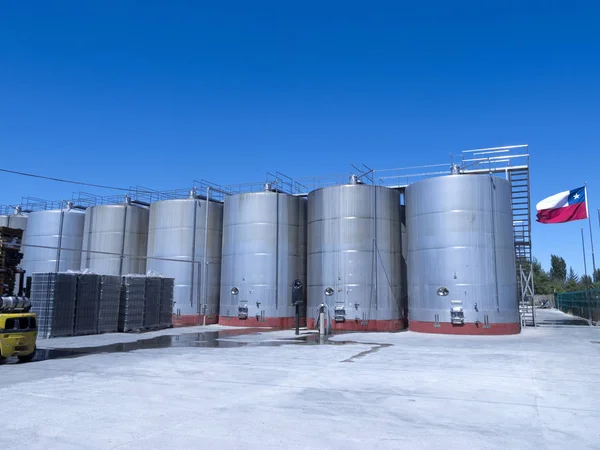 Some wine metallic fermentation tanks. Maule valley, Chile — Stock Photo, Image