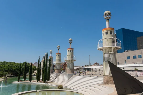 Panorama of Parc de l'Espanya Industrial in summer day. In the b — Stock Photo, Image