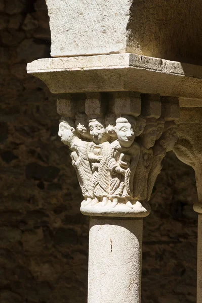 Detalj av en kolumn i klostret Sant Pere de Rodes, Spanien — Stockfoto